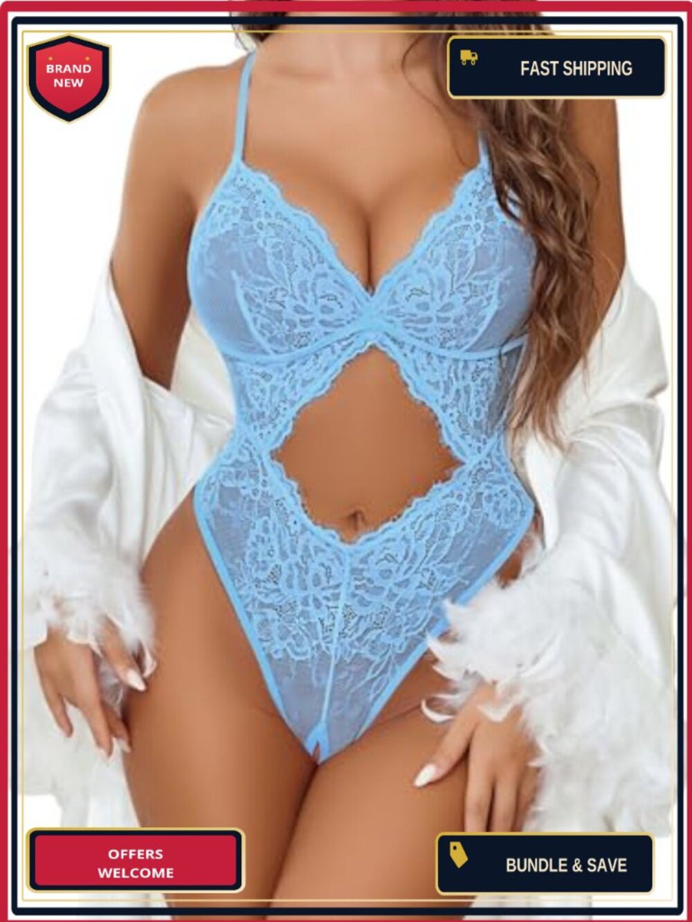 Lace Teddy One Piece Bodysuit Lingerie Cut-Out Waist Adjustable Straps